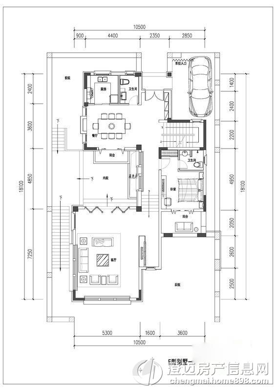 中信·臺達(dá)國際中信臺達(dá)國際e戶型別墅一層戶型圖2室2廳2衛(wèi)1廚