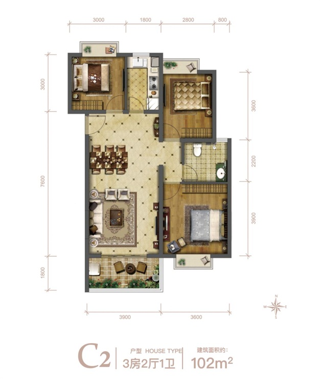 C2戶型 建面約102平 三房兩廳.jpg