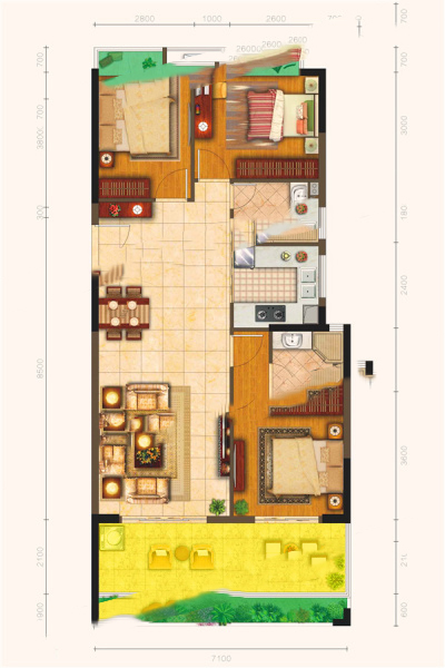 國廈御瀾灣E戶型 3室2廳2衛(wèi)1廚 111.00㎡