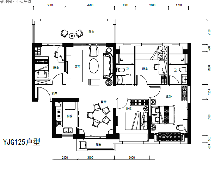 碧桂園·中央半島碧桂園·中央半島愛(ài)琴海YJG125戶(hù)型圖4室2廳2衛(wèi)1廚建面 131.00㎡