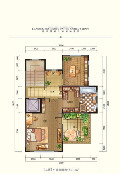 首府公館半山墅A2戶(hù)型三層3室0廳1衛(wèi)0廚110㎡181.5萬(wàn)元-套