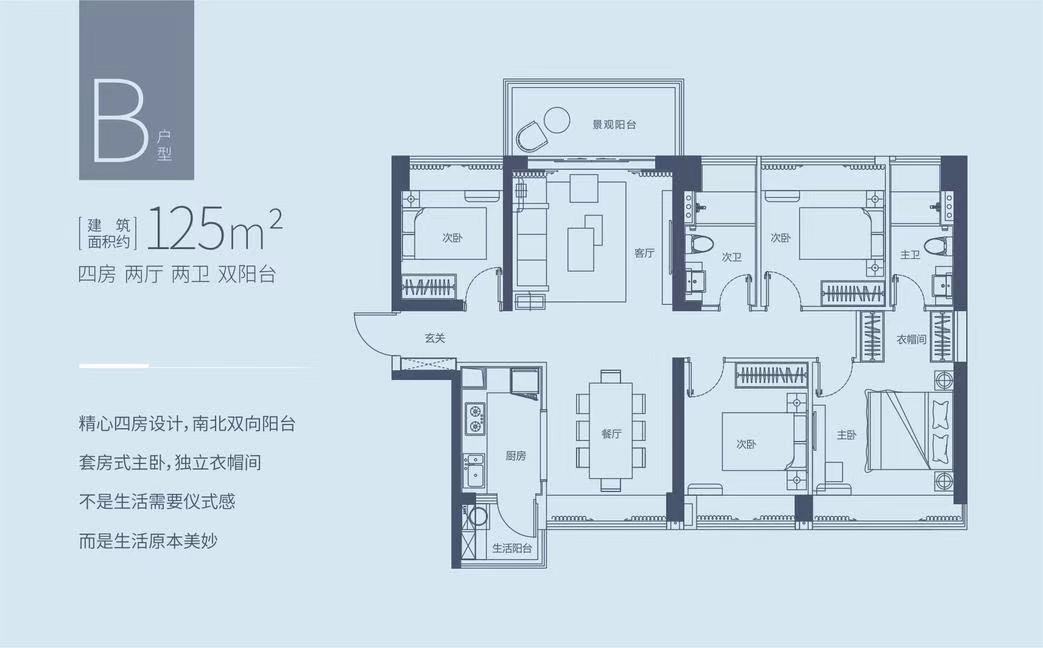 華僑城·曦海岸B戶(hù)型 4室2廳2衛(wèi)1廚