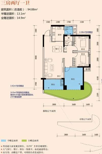 水東灣1號(hào)水東灣1號(hào)1#2#3#10#05戶型3房2廳1衛(wèi) 94.88㎡