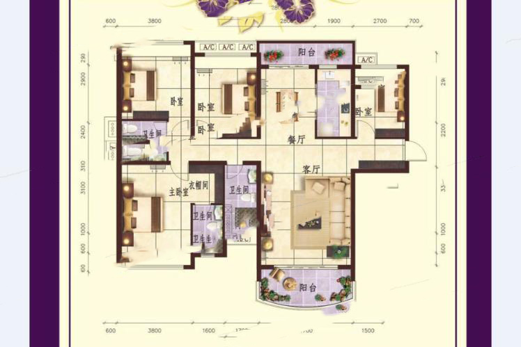 凱旋豪庭43棟02戶型153.70㎡四房?jī)蓮d兩衛(wèi) 87.61萬(wàn)元-套