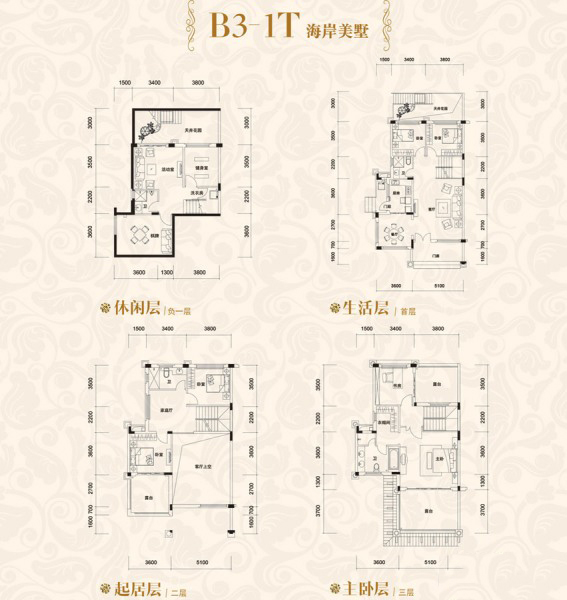 海陵島恒大御景灣B3-1T別墅戶型 5室4廳4衛(wèi)1廚 312㎡ 265.2萬(wàn)元-套