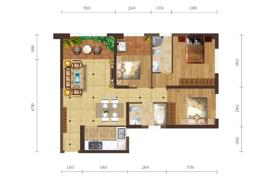 泰業(yè)國(guó)際廣場(chǎng)11-01 3室2廳2衛(wèi)1廚 95.29㎡