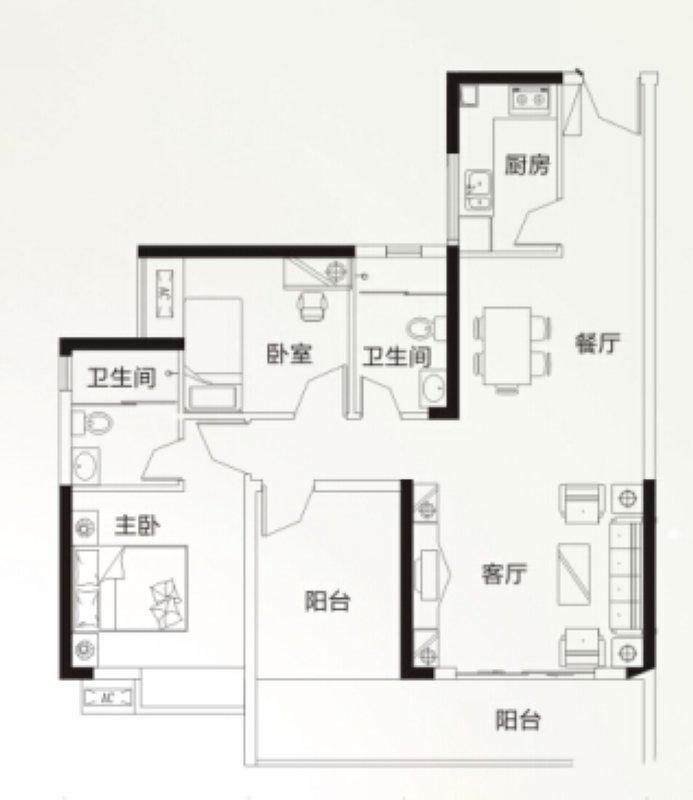 旭日海岸K戶型 3室2廳2衛(wèi)1廚 101.69㎡