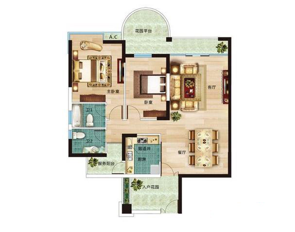 麗晶維港B2戶型圖 2室2廳2衛(wèi) 建面118.45㎡