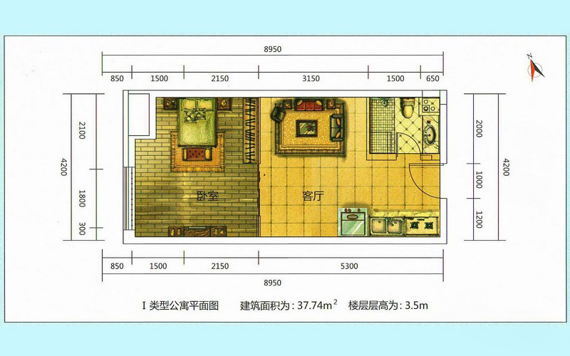 湛江商貿(mào)物流城I類公寓 1室1廳1衛(wèi)1廚 37.74㎡