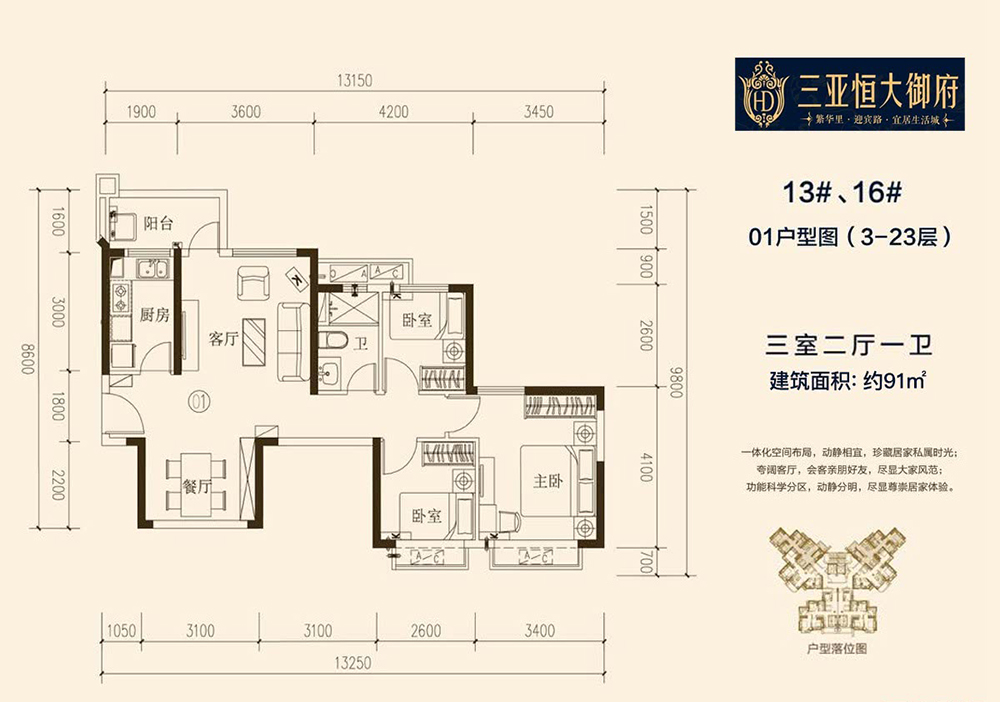 恒大御府恒大御府  13#16#01戶型   91㎡