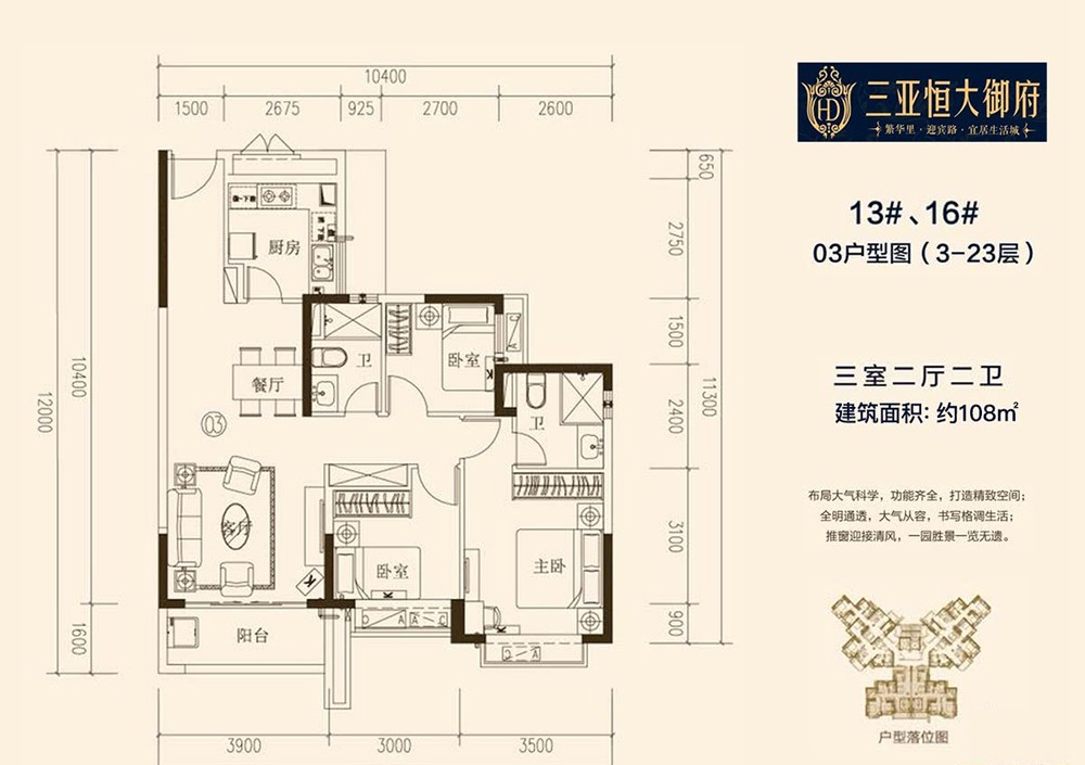 恒大御府  13#16#03戶型   108㎡