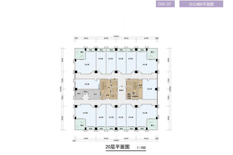 恒福時代中心辦公B二十層平面圖