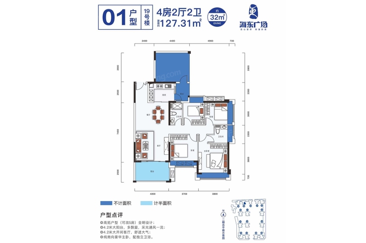 地標(biāo)海東廣場19號樓01戶型127.31 ㎡