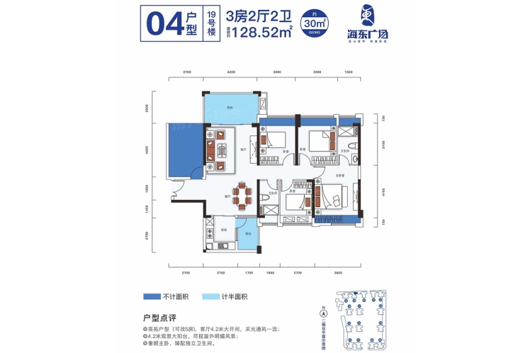 地標(biāo)海東廣場19號樓04戶型128.52 ㎡