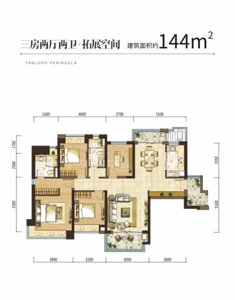 三房?jī)蓮d兩衛(wèi)+拓展空間戶型