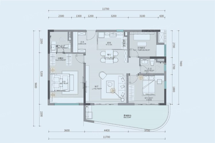 中國鐵建·海語東岸D戶型 3室2廳2衛(wèi)1廚 120 ㎡