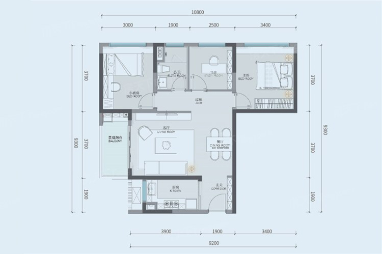 中國鐵建·海語東岸E戶型 3室2廳1衛(wèi)1廚 93 ㎡